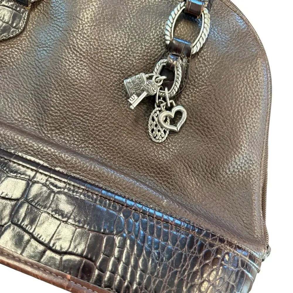 Brighton Women’s brown pebbles leather, croc detail, shoulder bag, silver tags